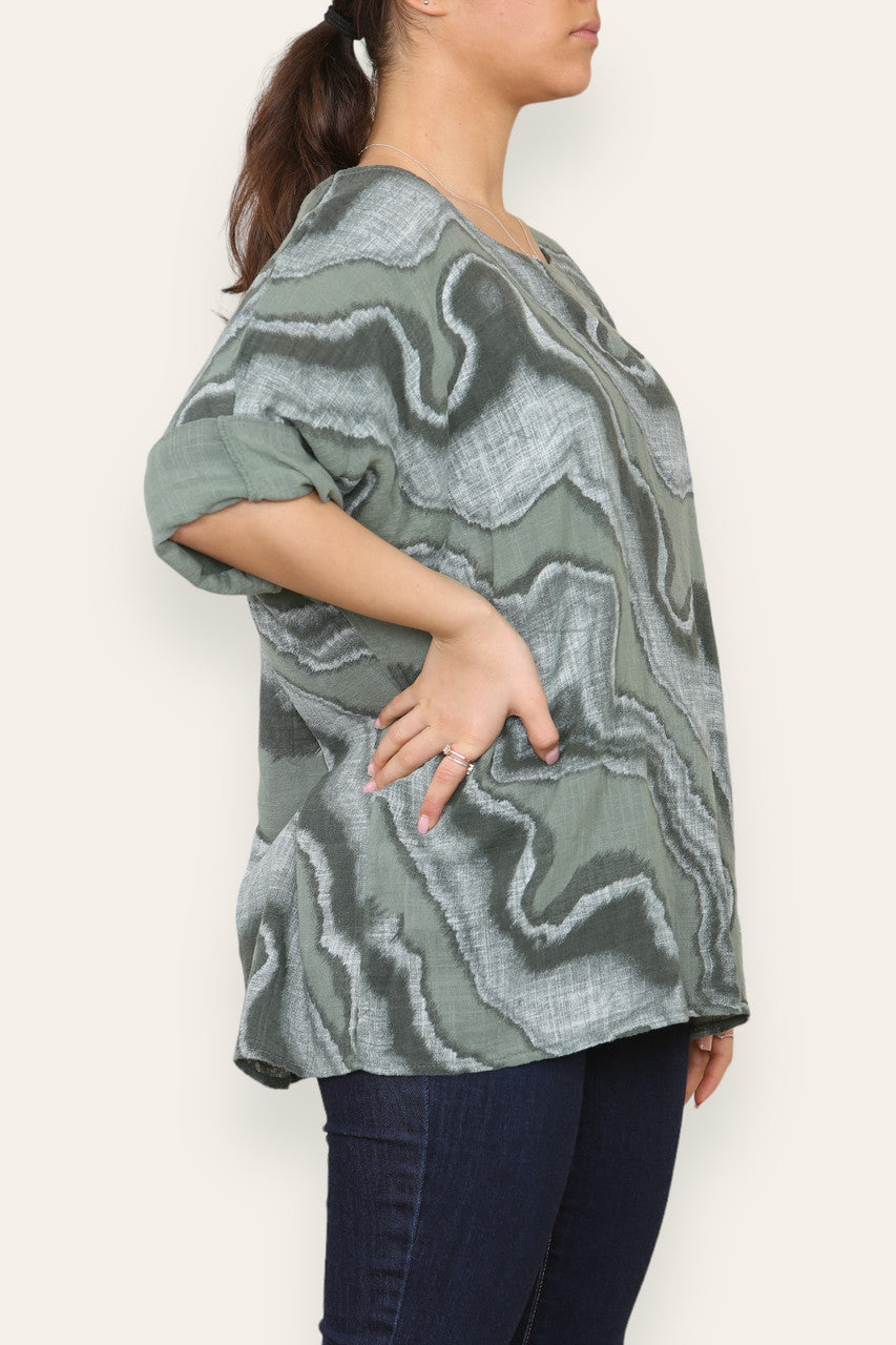 MARBLE SWIRL PRINT TOP KHAKI