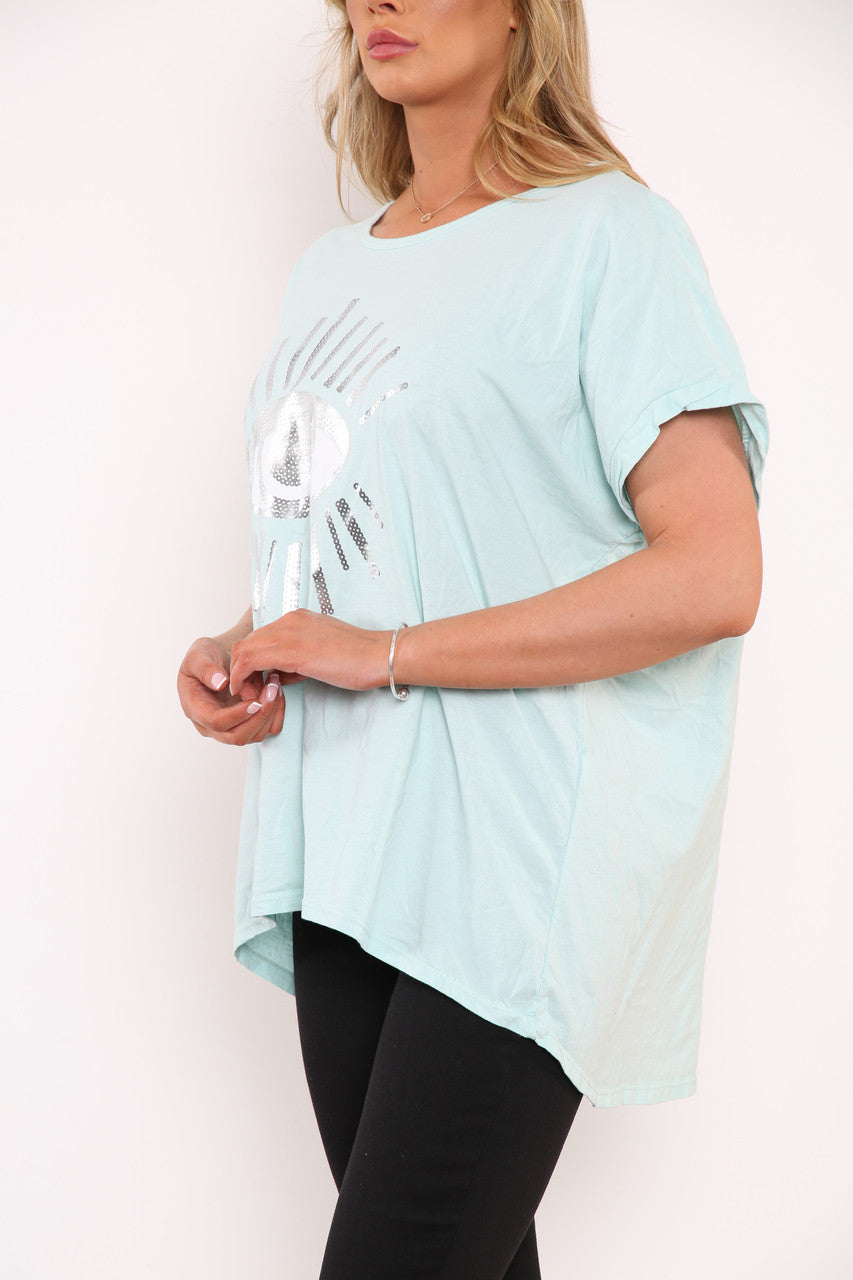 Dames Folie Oog Graphic Top Mint