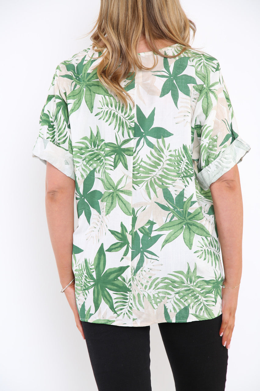 Damesbladprint Top Groen