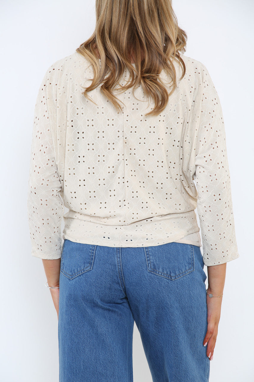 Ladies Broderie Anglaise Top Stone