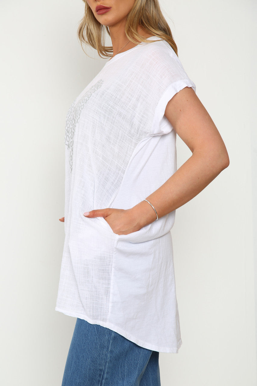 Dames Top Met Grafische Hartprint Wit