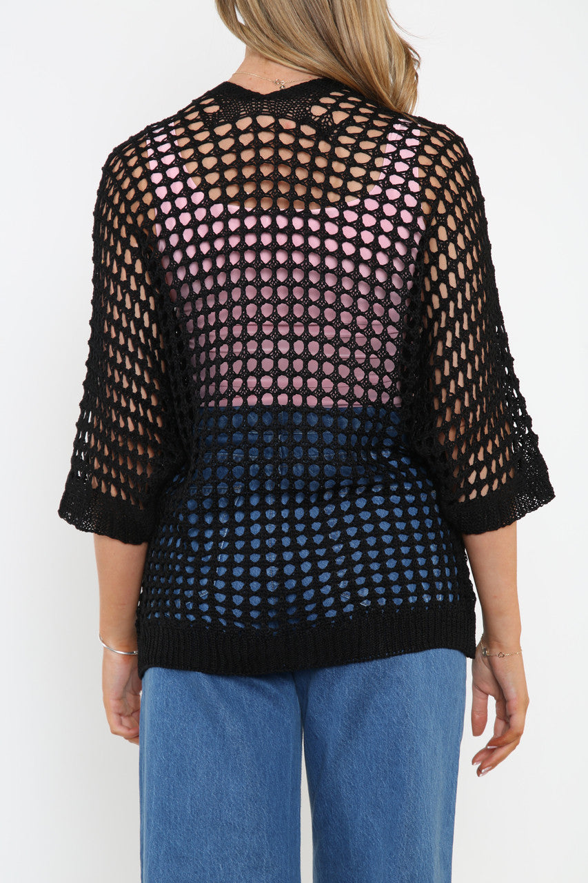 Ladies Fishnet Style Cardigan Black