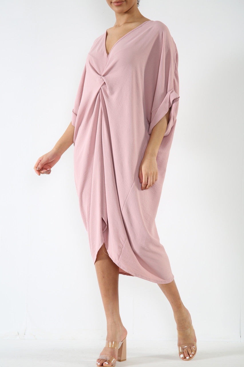 Ladies Twist Front Dress Dusty Pink