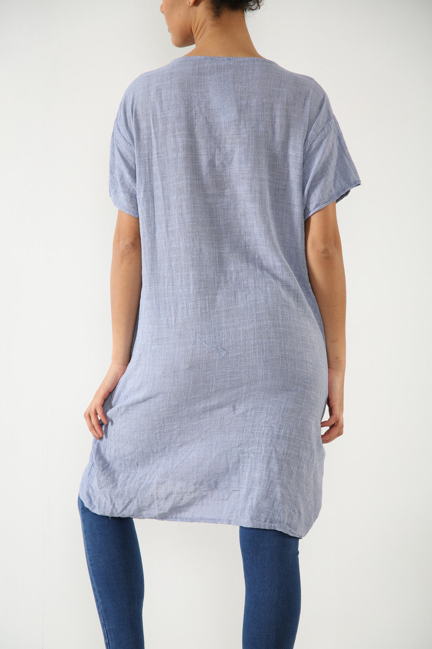 Ladies Striped Tunic Top Dress Denim