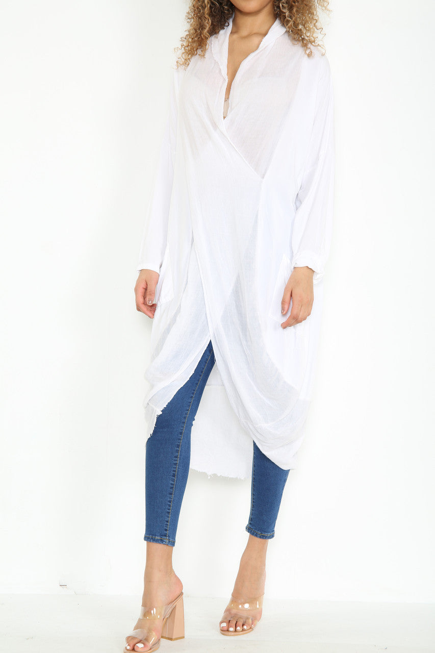 Ladies Floaty Draped Wrap Style Cardigan Top White