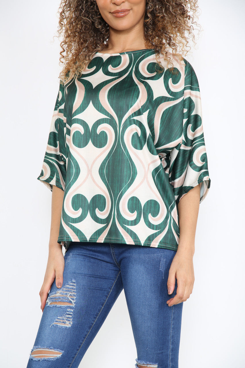 TOP MET SWIRL-PATROON PRINT GROEN
