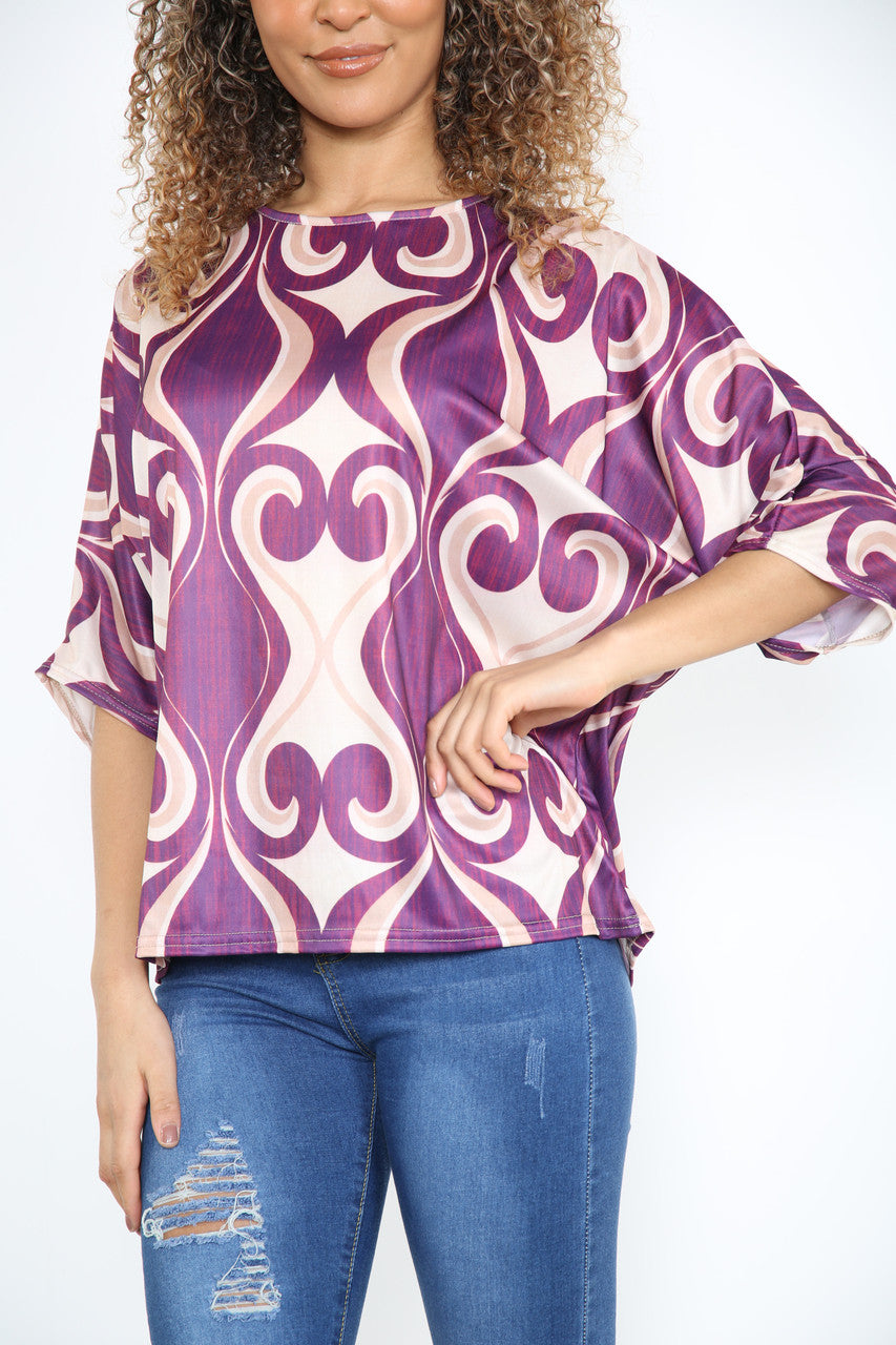 SWIRL PATTERN PRINT TOP PURPLE