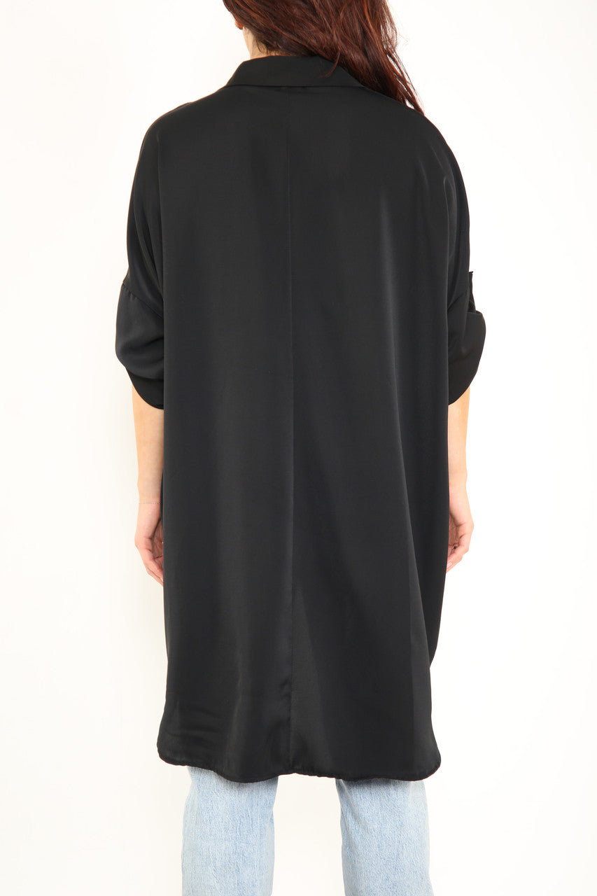 Dames Effen Blouse Met Oprolmouwen Zwart