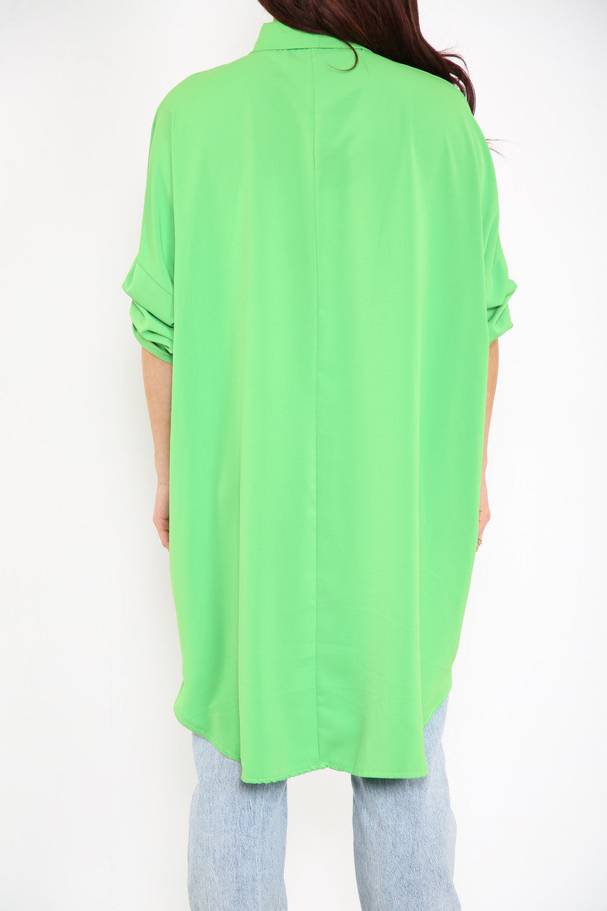 Ladies Plain Shirt With Roll Up Sleeves Green