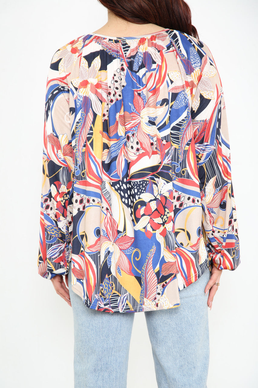 Ladies Paisley Print Slinky Blouse Top Navy