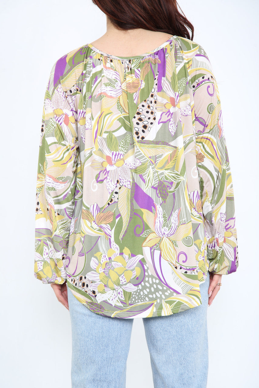 Ladies Paisley Print Slinky Blouse Top Khaki