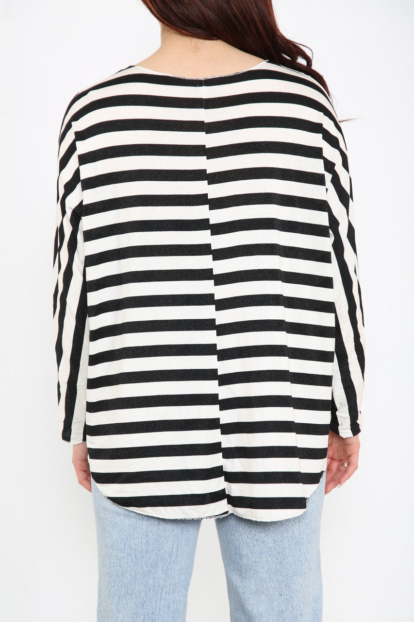 Ladies Striped Top Black