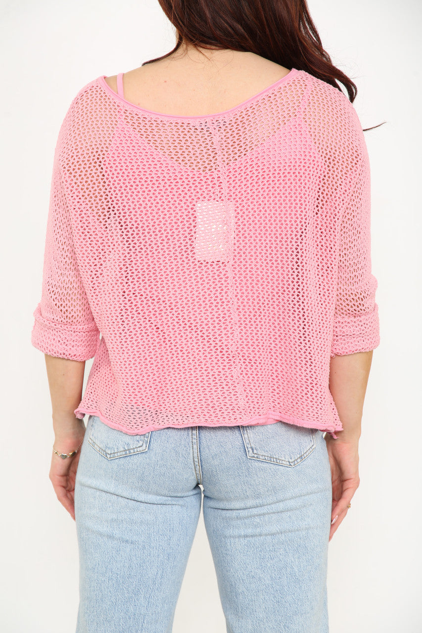 Dames 2-laags Fishnet Top Roze
