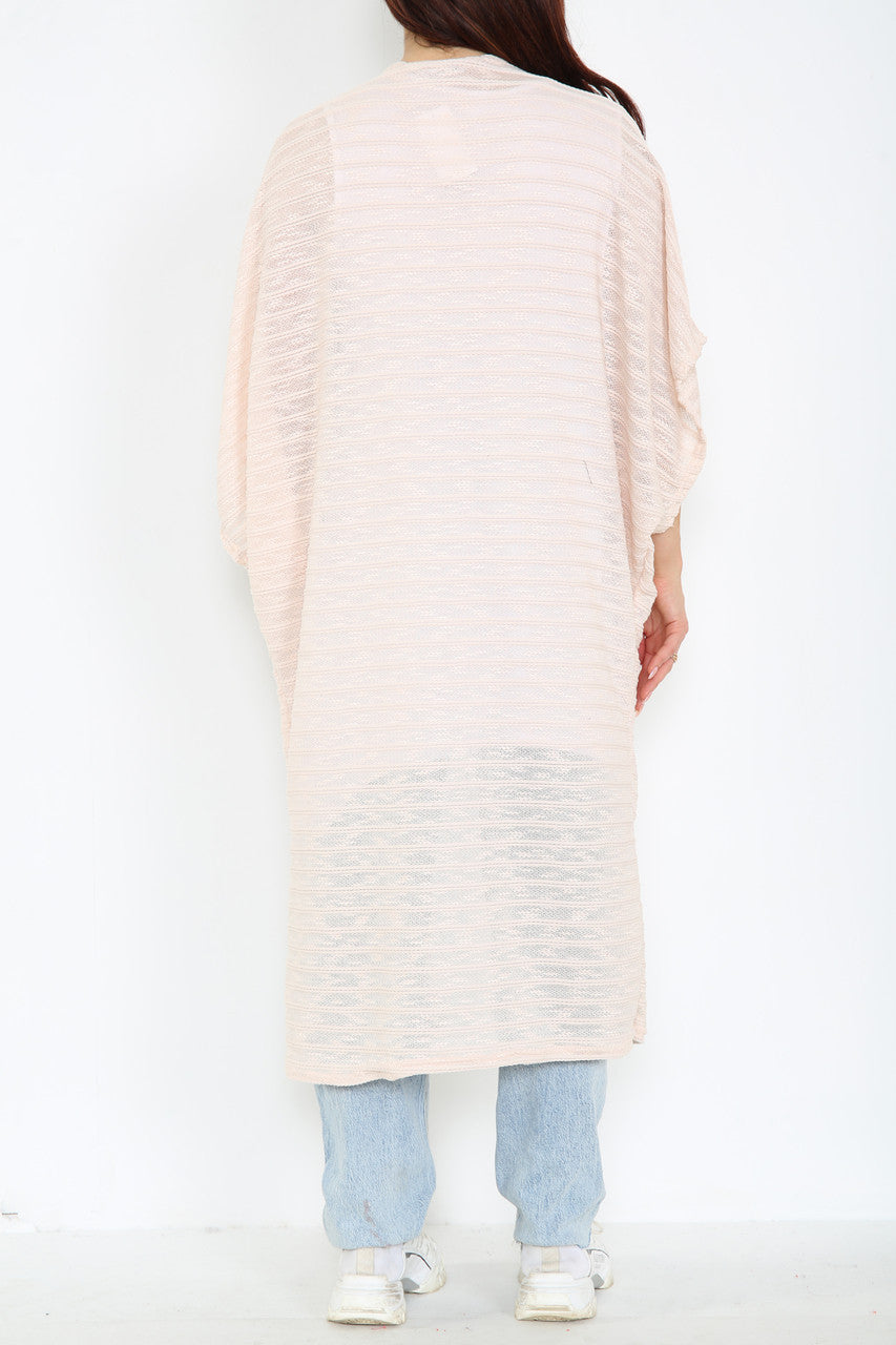 Ladies Burnout Slub Kimono Style Cardigan Light Pink