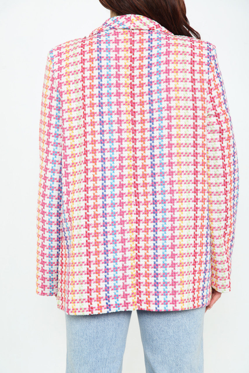Dames Kleurrijke Tweed Blazer Cerise