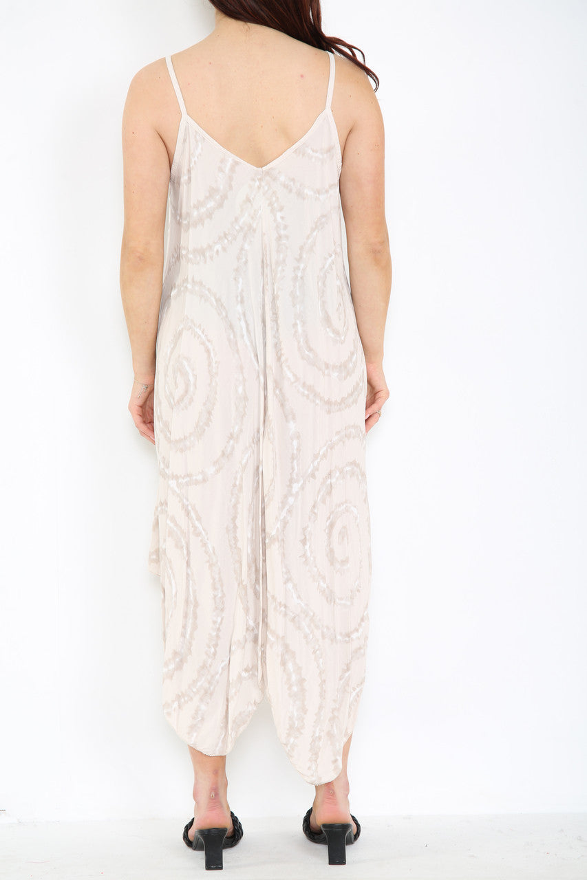 Ladies Tie Dye Swirl Print Strappy Dress Stone