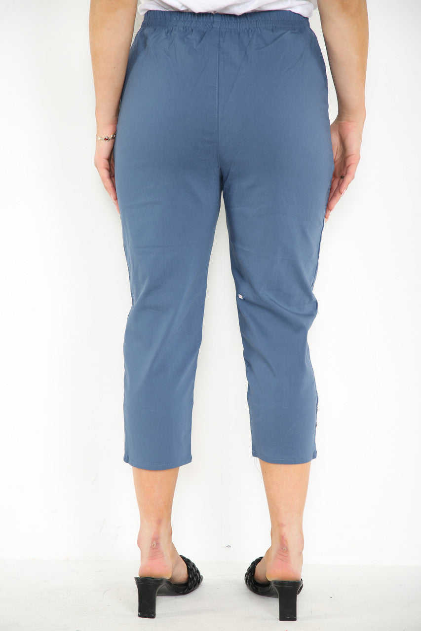 CAPRI CROPPED STRETCH CHERRY BERRY TROUSERS DENIM