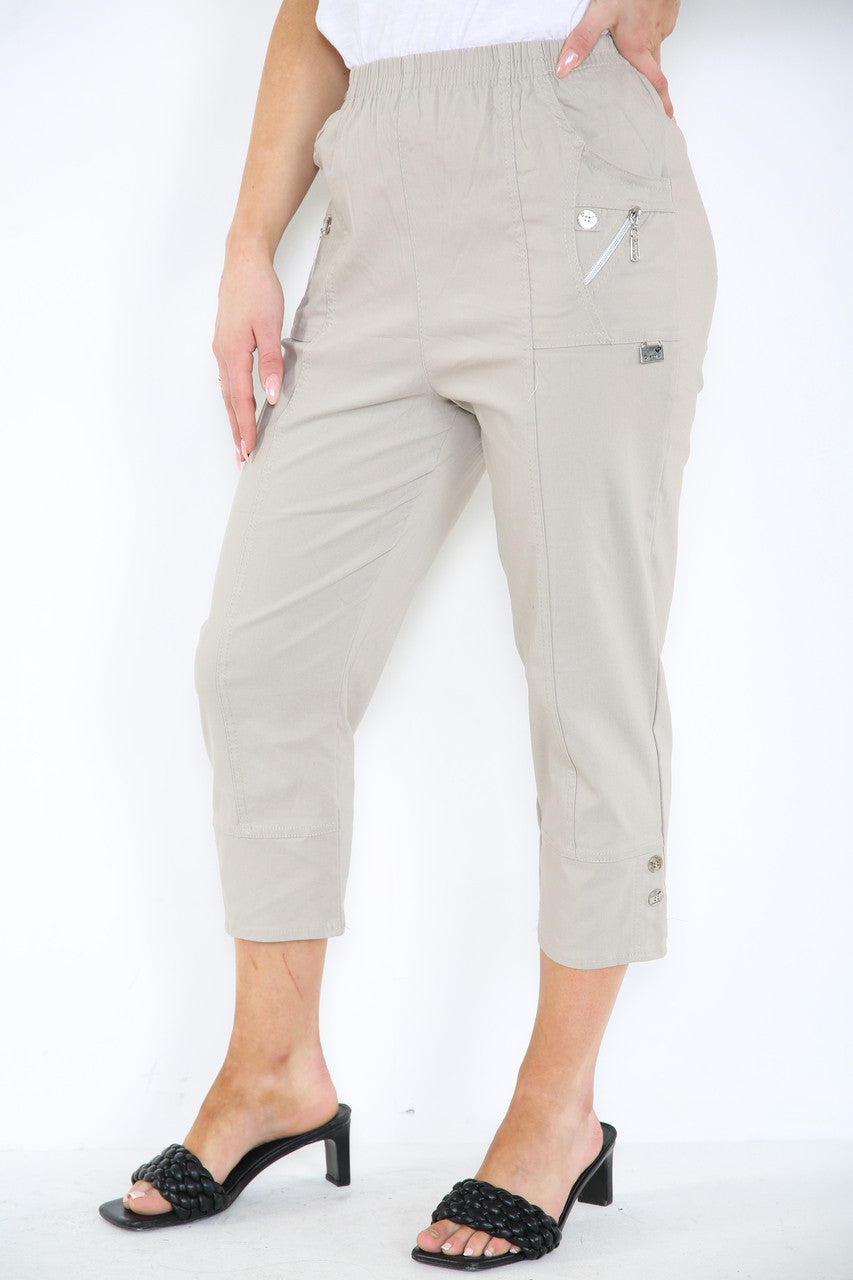 CAPRI CROPPED STRETCH CHERRY BERRY BROEK STONE