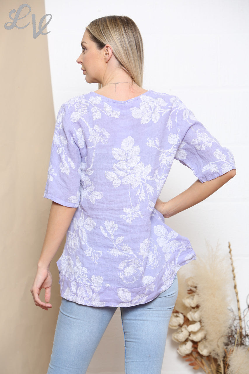 Ladies Floral Sketch Print Top Lilac