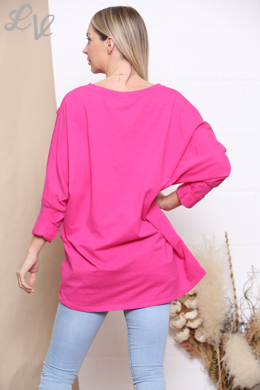 Dames Glitter Zak Sweatshirt Top Cerise