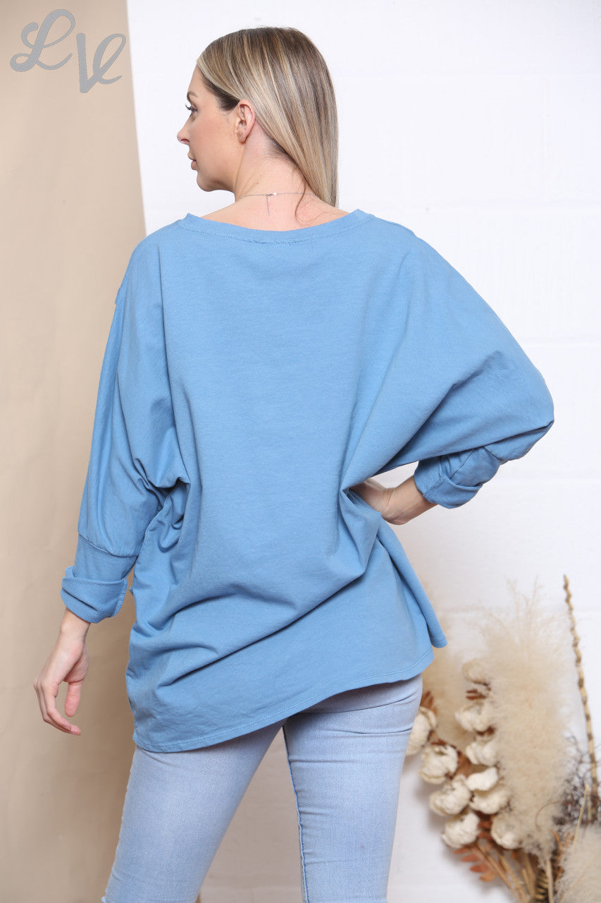 Ladies Glitter Pocket Sweatshirt Top Denim