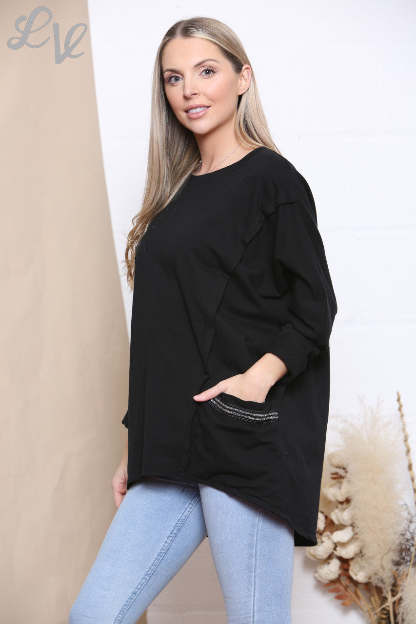 Dames Glitter Zak Sweatshirt Top Zwart