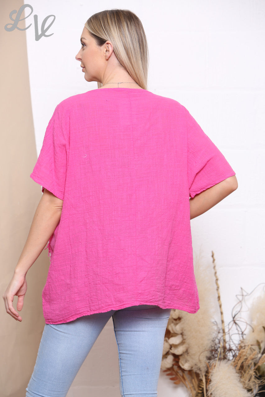 Ladies Floral Patchwork Top Cerise