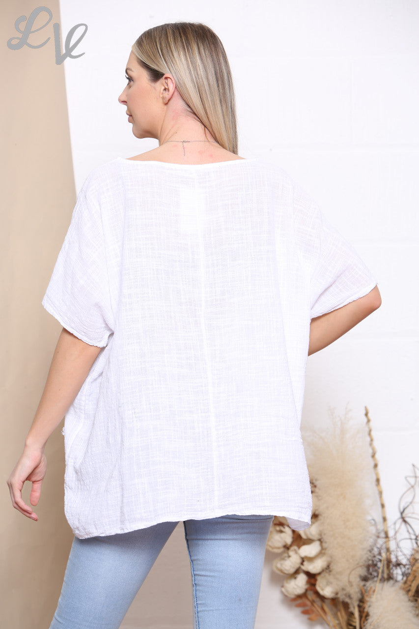 Ladies Floral Patchwork Top White