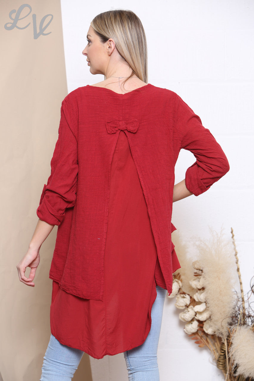 Ladies Mosaic Print Top Red