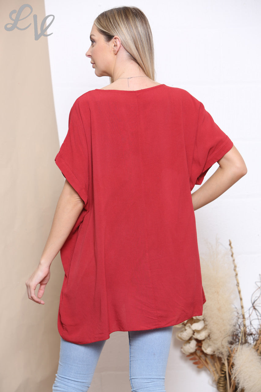Damesfolie Bloemen Print Top Rood