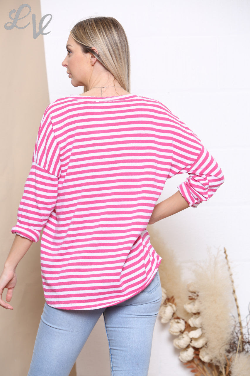 Dames gestreepte top met folieprint en 'Love'-opdruk kersenrood