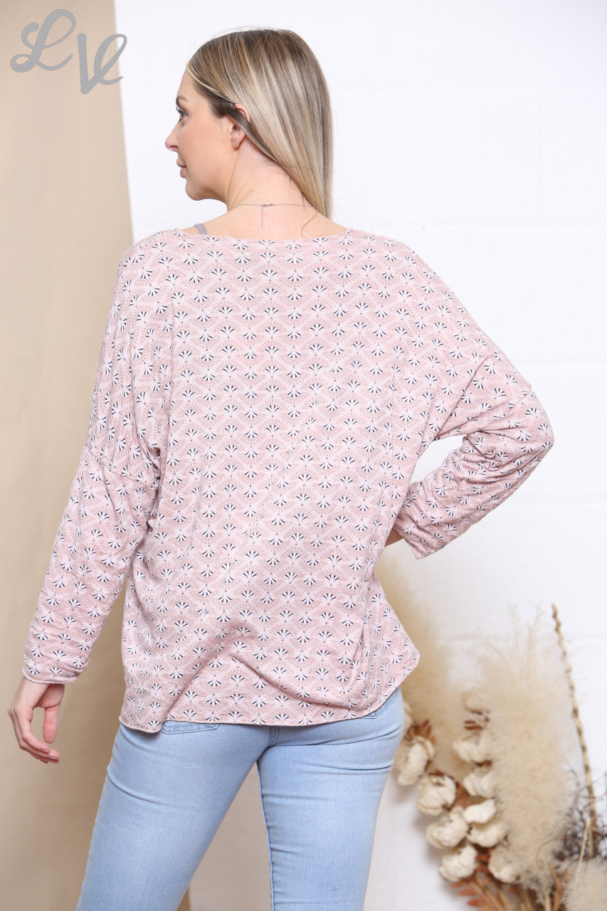 Dames fijngebreide trui met ditsy print, stoffig roze