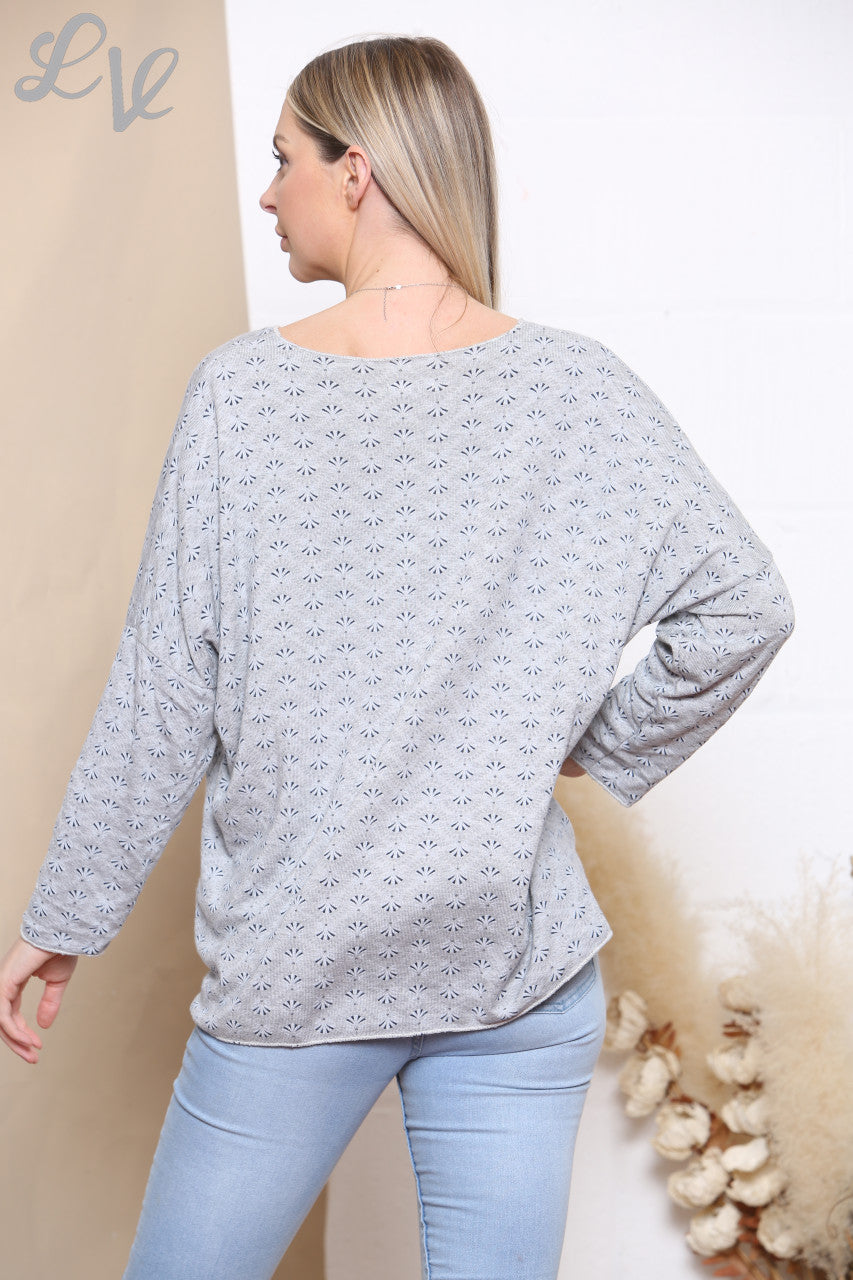 Dames fijngebreide trui met ditsy print, grijs