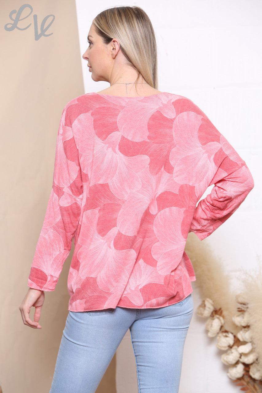 Dames Fijne Gebreide Trui met Bloemenprint Koraal