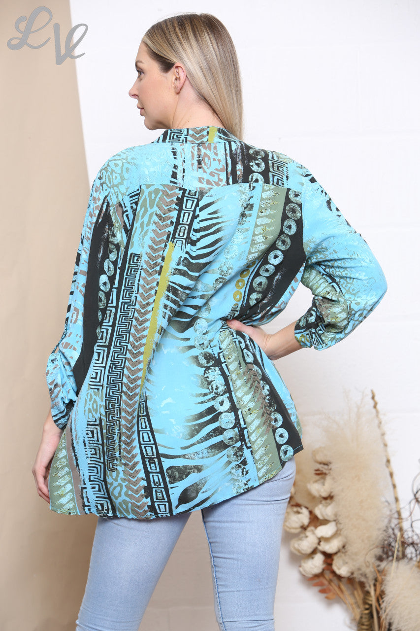 Dames T-shirt met gemixte print turkoois