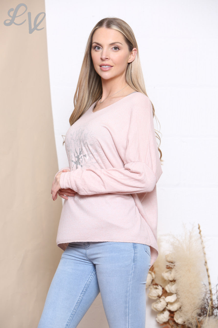Dames Tree Of Life Folieprint Fijne Gebreide Trui Dusty Roze