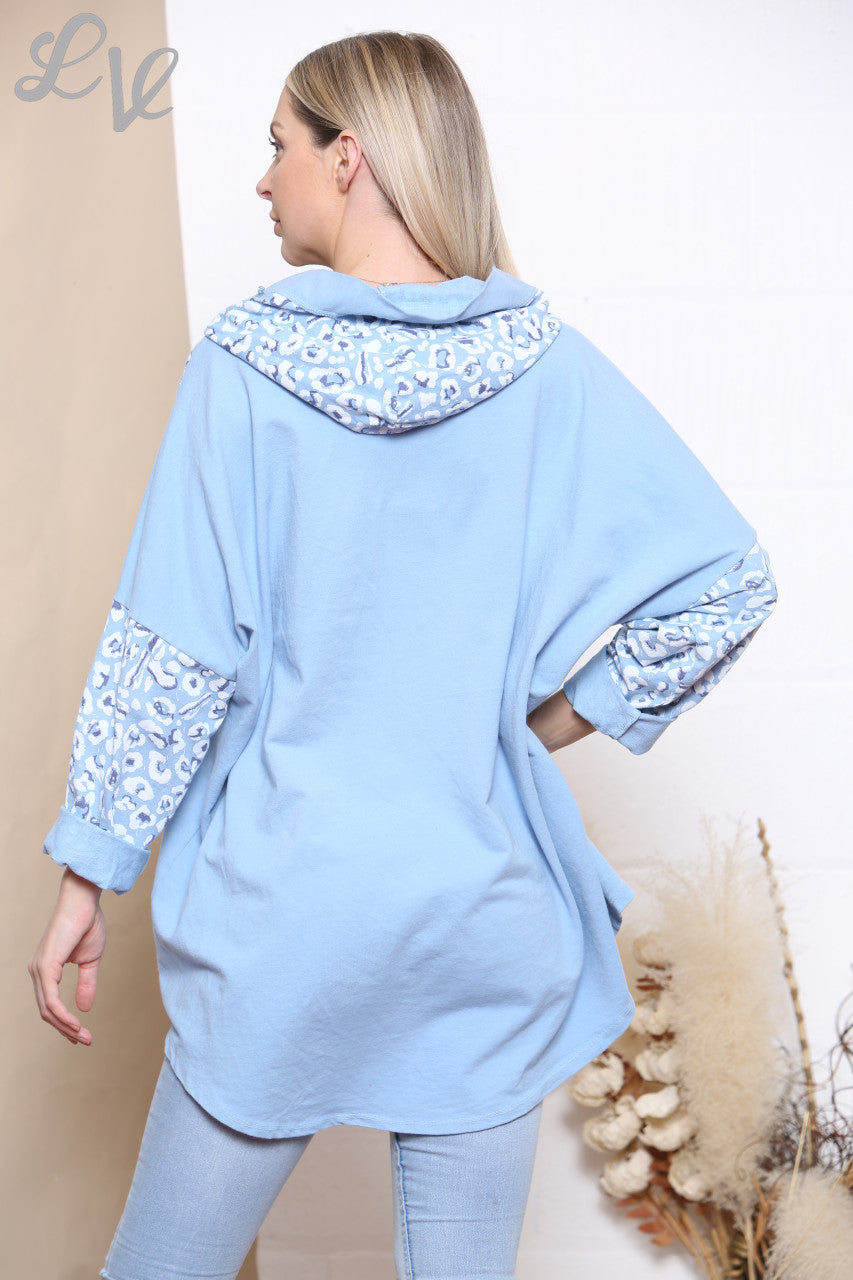 Ladies Love Hooded Sweatshirt Top Light Blue