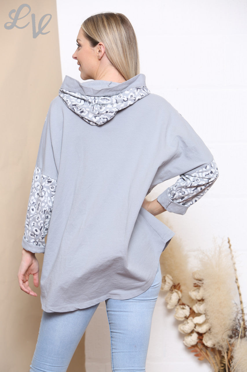 Dames Love Hooded Sweatshirt Top Grijs