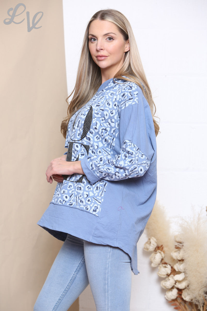 Dames Capuchon Sweater Top Denim