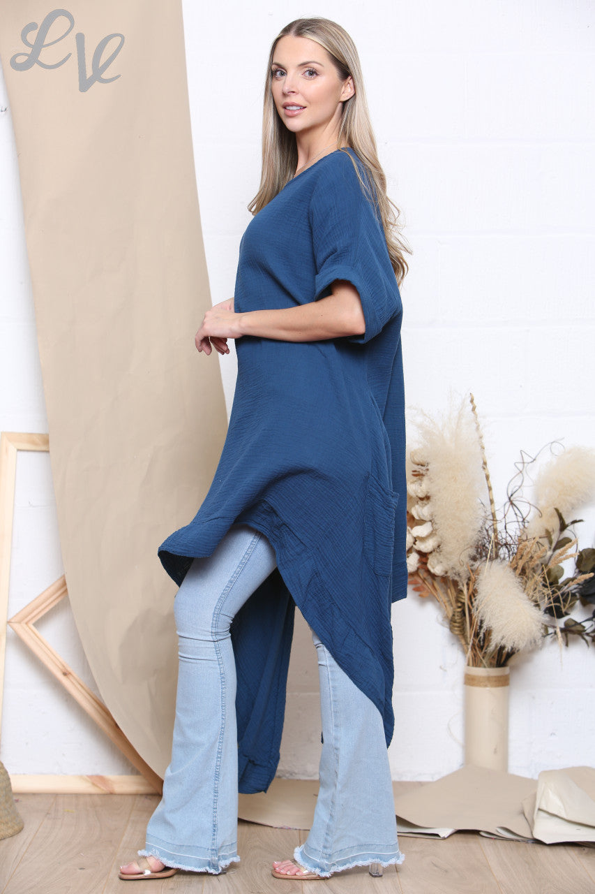 Ladies Floaty Draped Tunic Top Navy