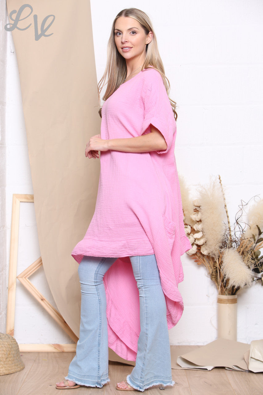 Ladies Floaty Draped Tunic Top Pink