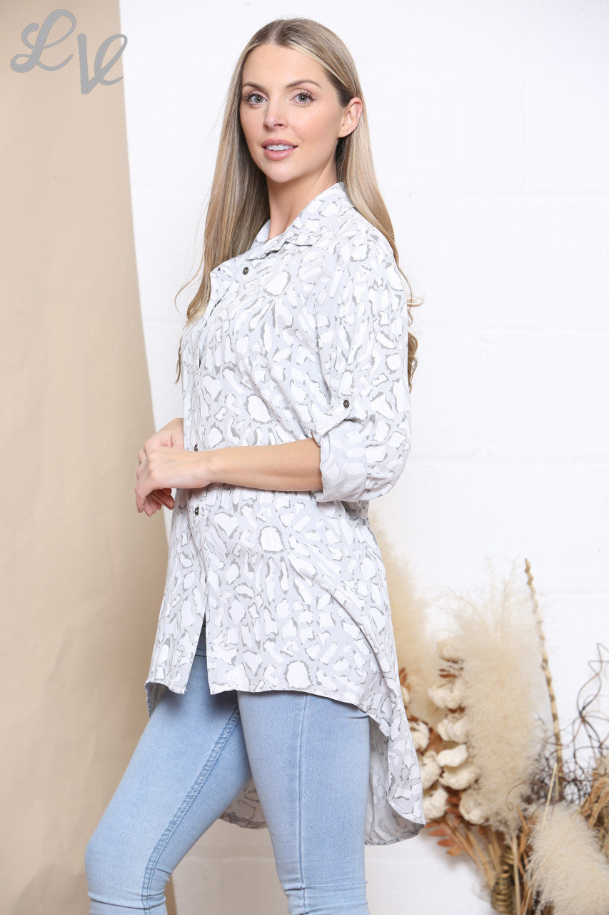 Ladies Animal Print Shirt Silver