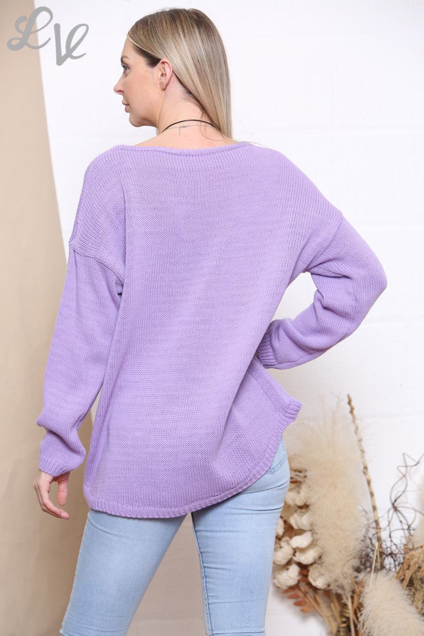 Ladies Knitted Plain Jumper Lilac