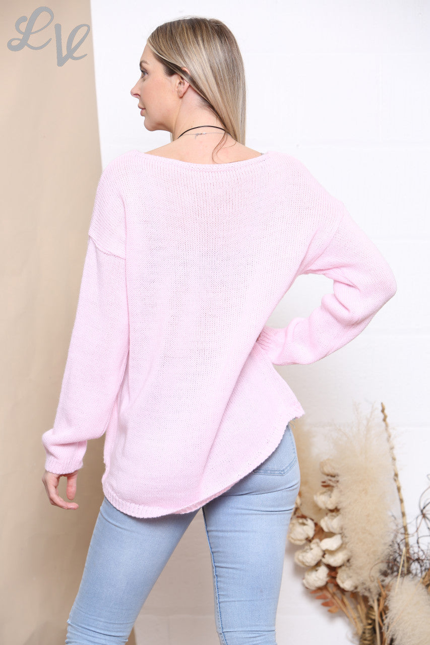 Dames gebreide effen trui roze