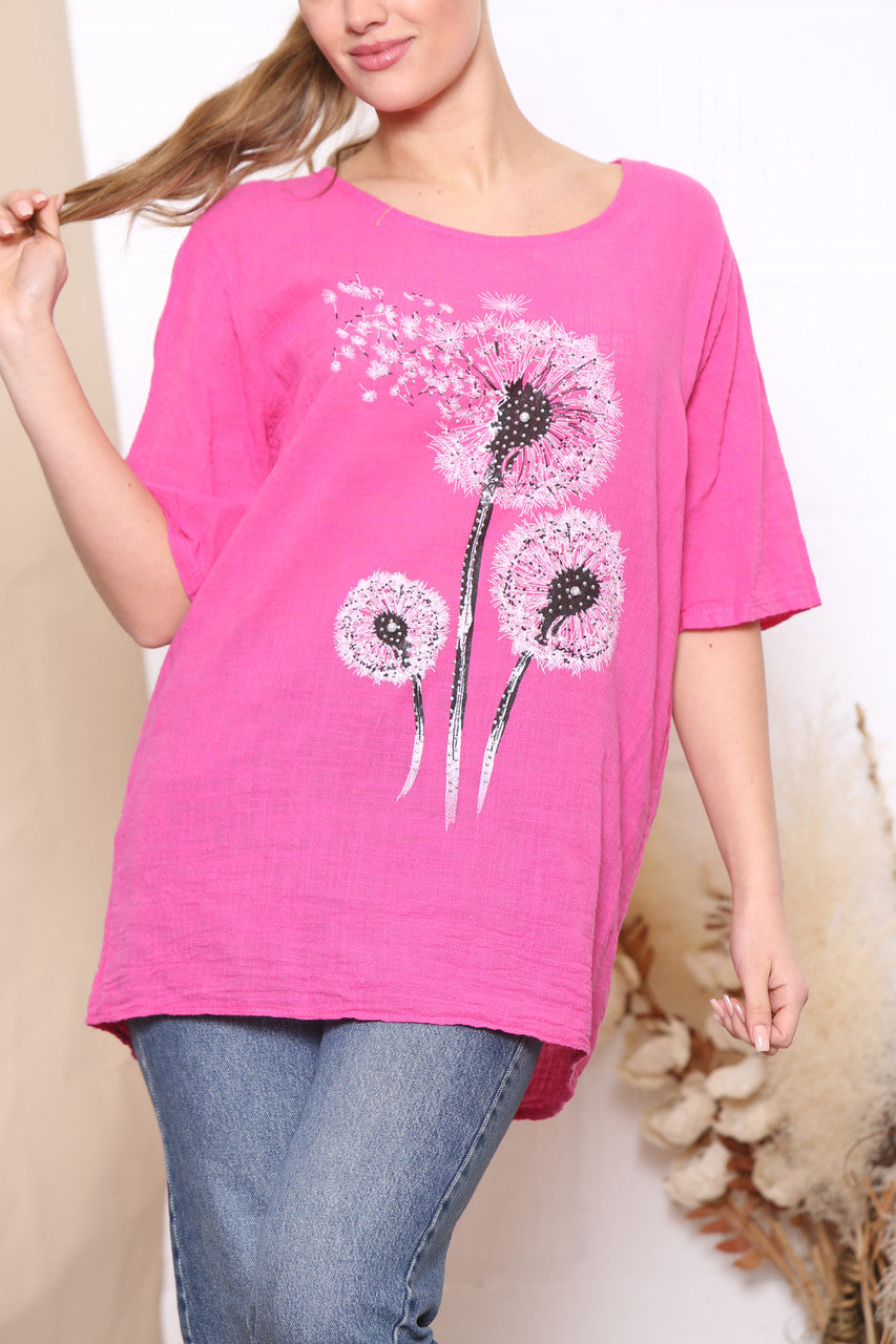 Ladies Dandelion Flower Top Cerise