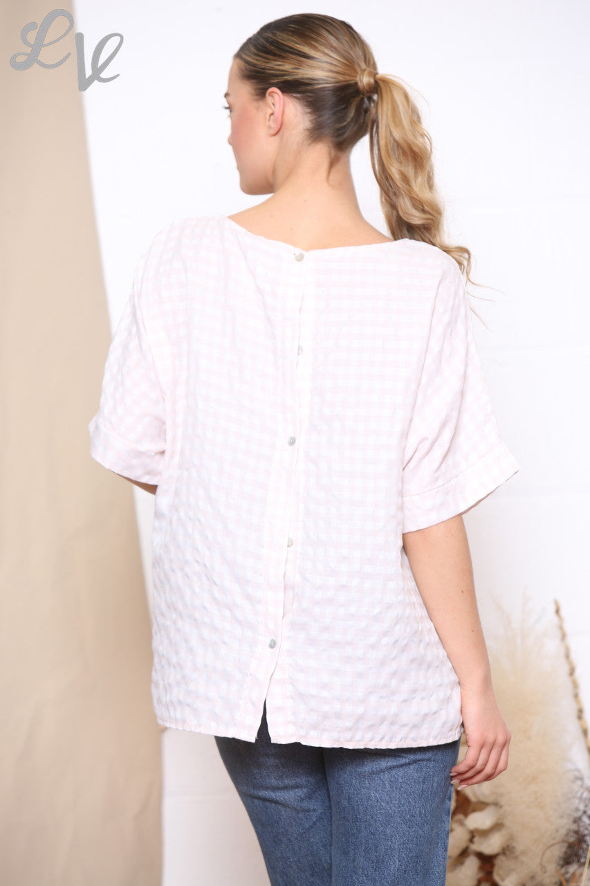 Dames Gingham Print Top met Knopen aan de Achterkant Steenkleurig