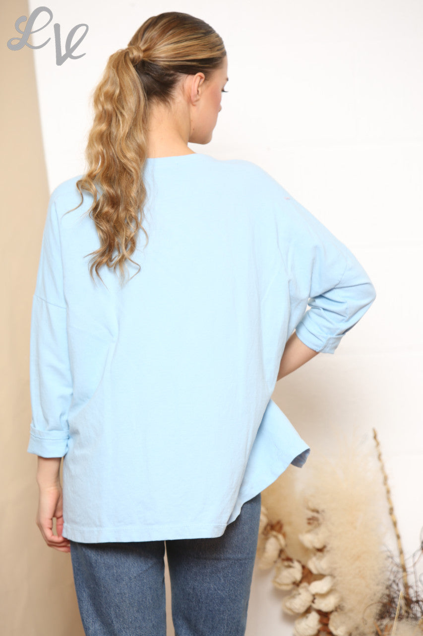 Ladies Crochet Front Top Light Blue