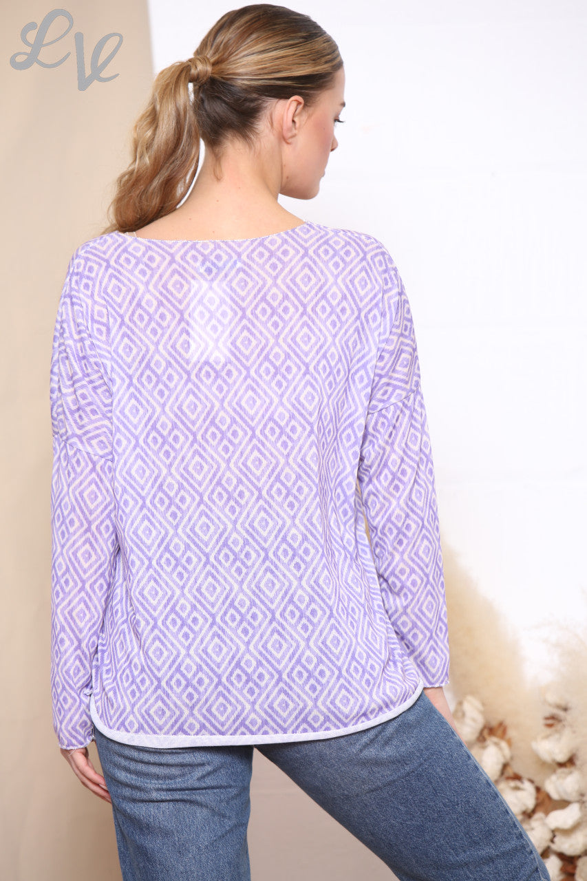 Ladies Geo Diamond Print Top Lilac