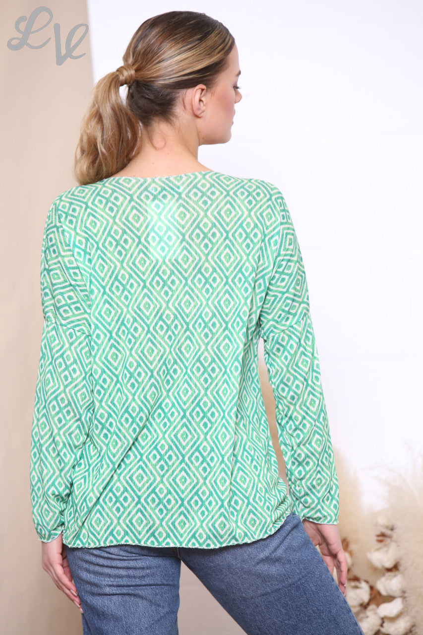 Dames top met geometrische ruitprint Tiffany
