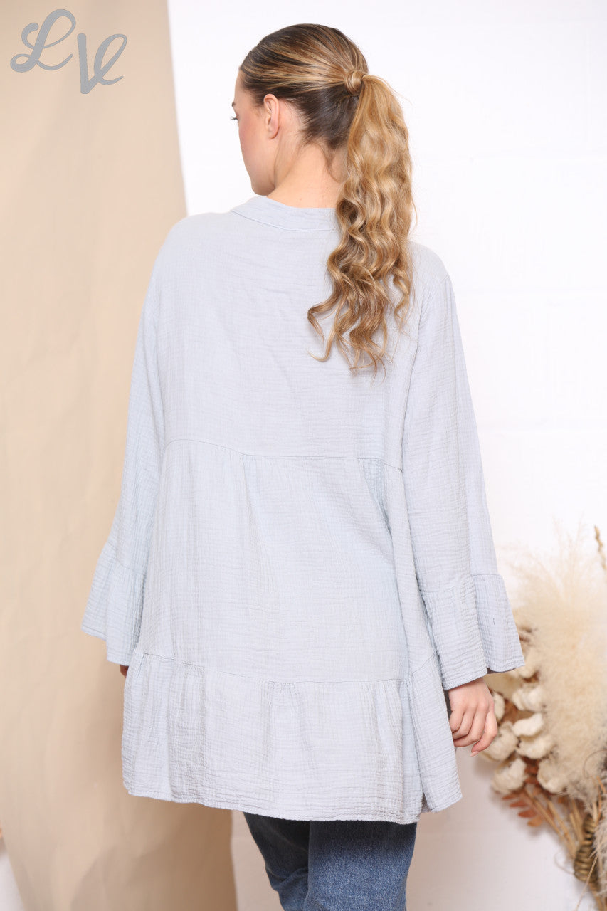 Ladies Smock Tunic Top Grey